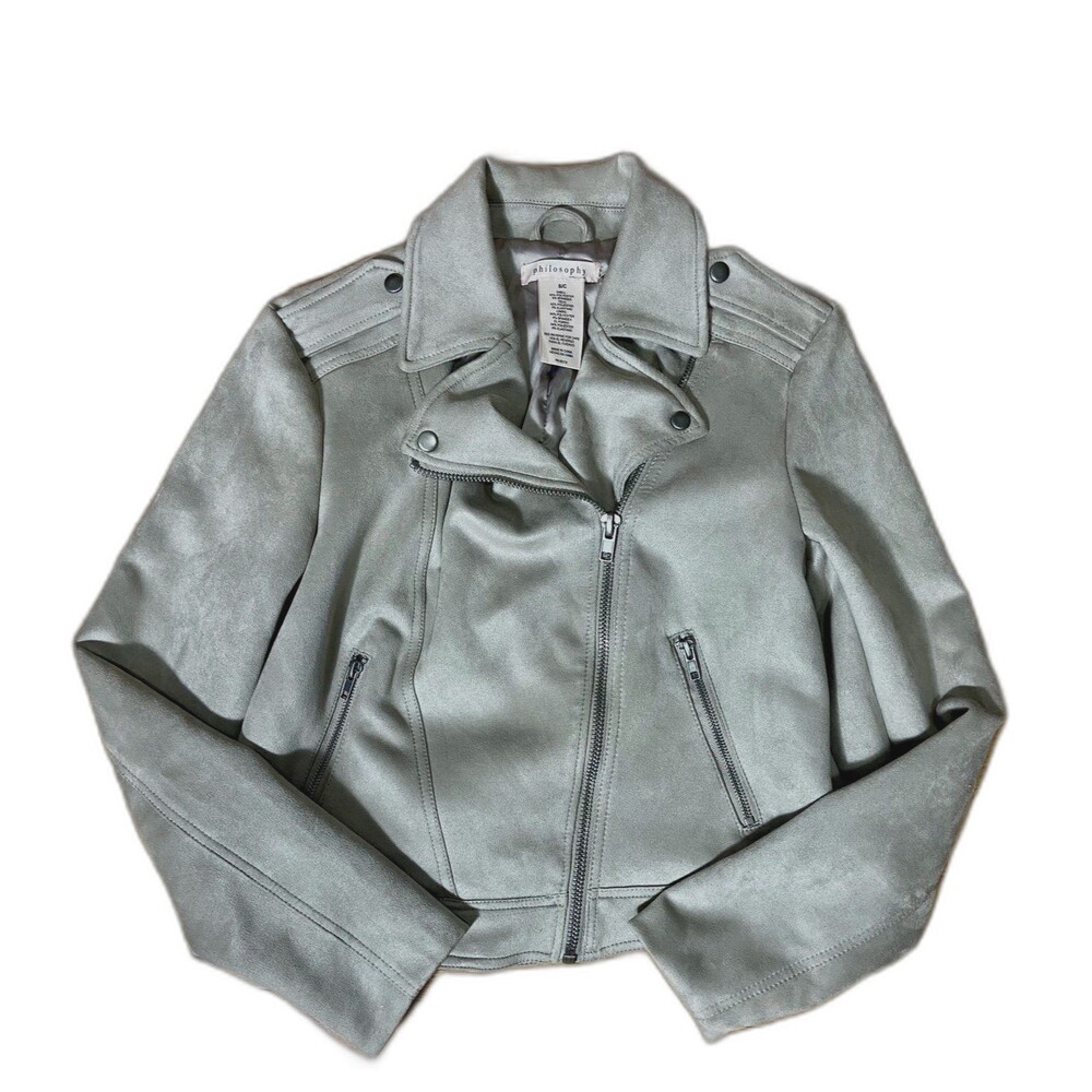 Philosophy Taupe Faux Suede Moto‎ Jacket Womens Small Gray Biker Zip 3195056